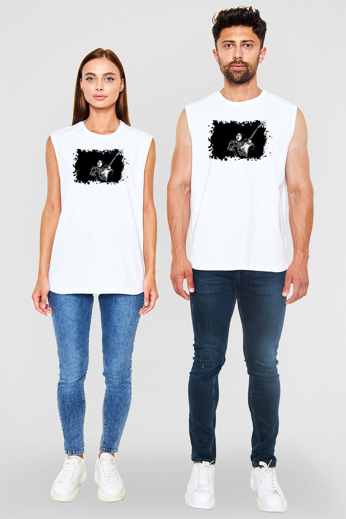 Rory Gallagher Baskılı Beyaz Unisex Kolsuz Tişört - Tshirt