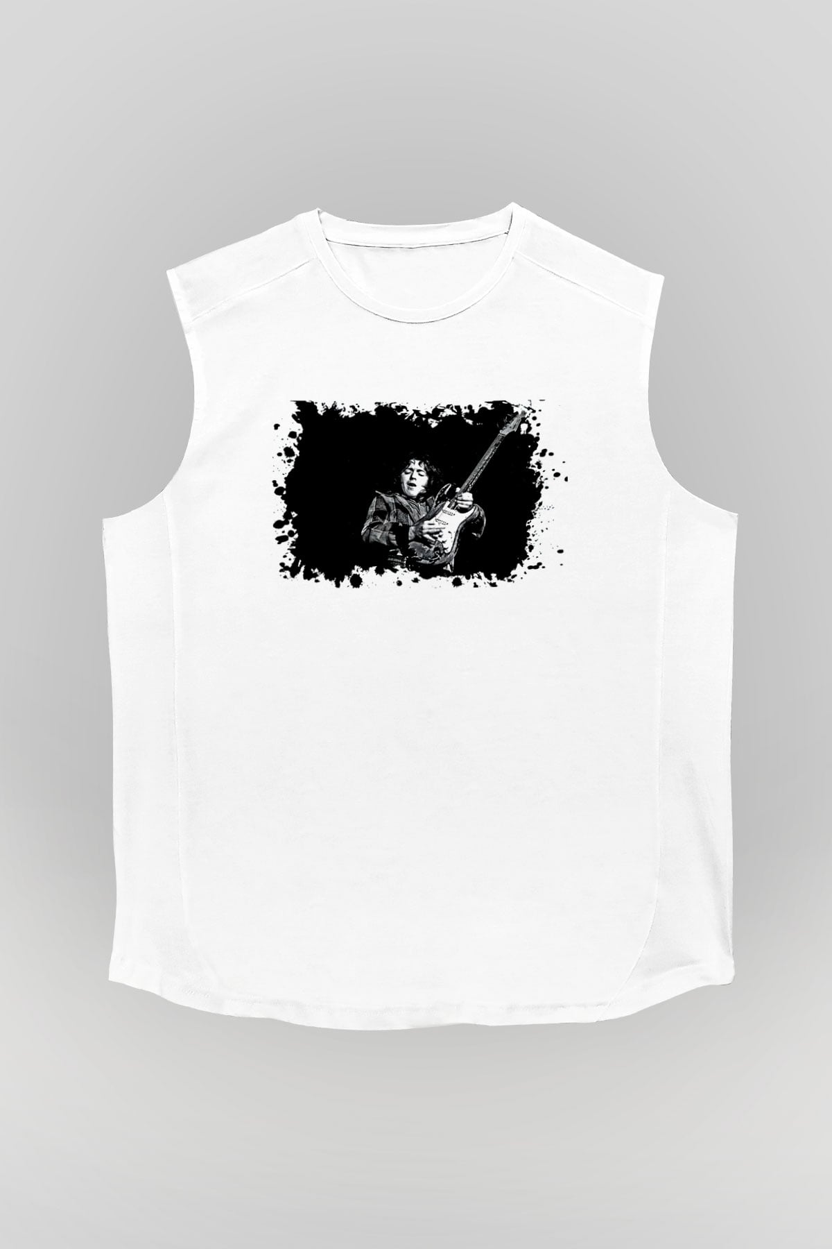 Rory Gallagher Baskılı Beyaz Unisex Kolsuz Tişört - Tshirt