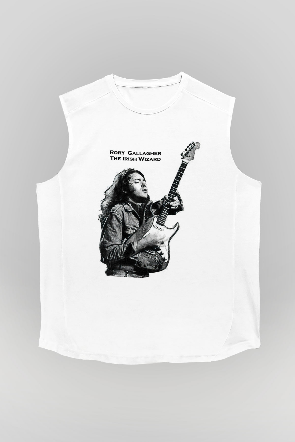 Rory Gallagher Baskılı Beyaz Unisex Kolsuz Tişört - Tshirt