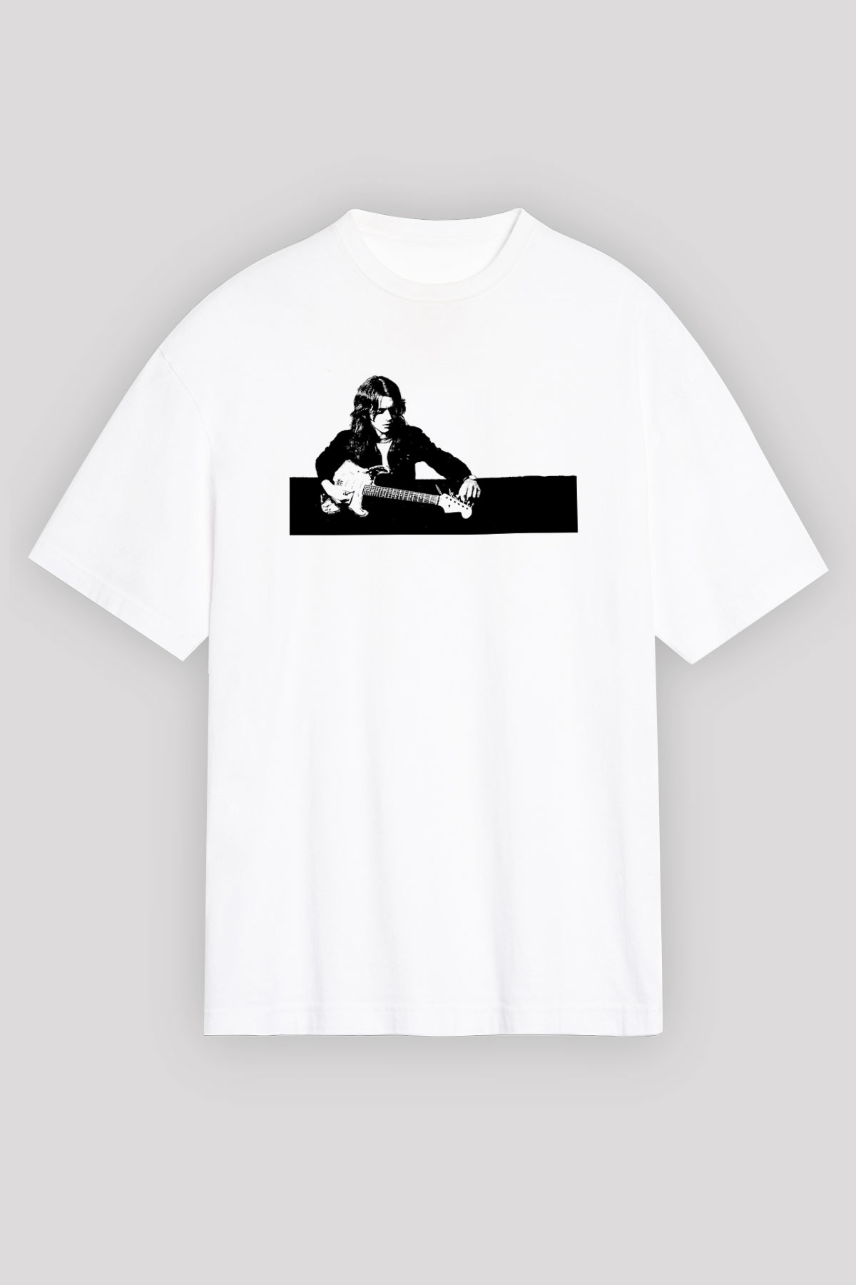 Rory Gallagher Baskılı Beyaz Unisex Oversize Tişört - Tshirt