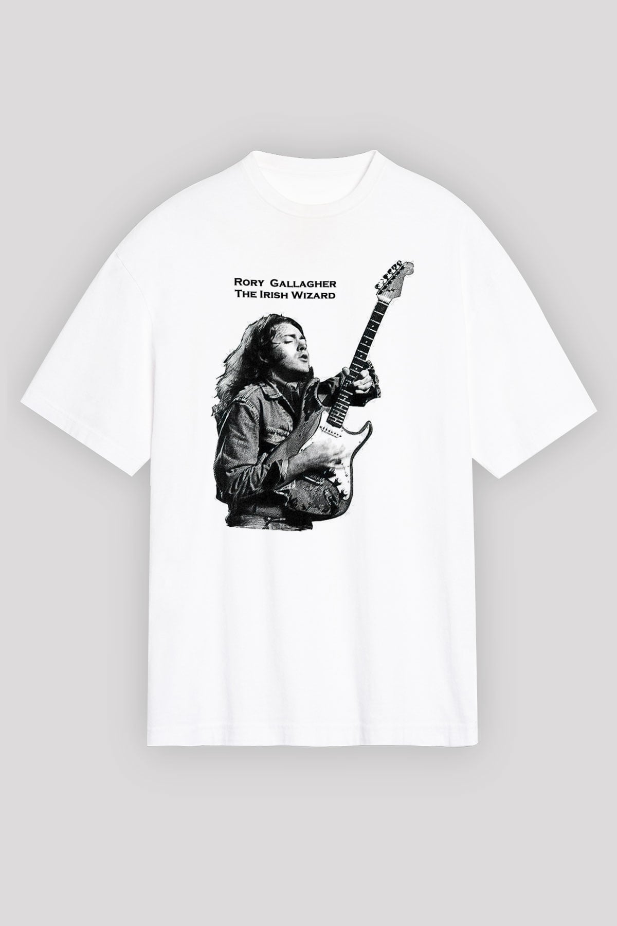 Rory Gallagher Baskılı Beyaz Unisex Oversize Tişört - Tshirt