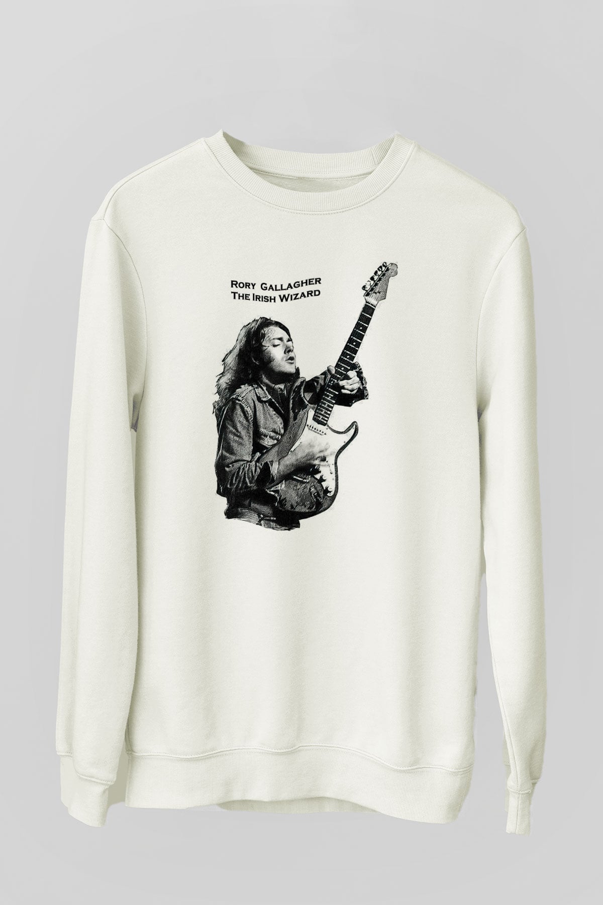 Rory Gallagher Baskılı Beyaz Unisex Sweatshirt