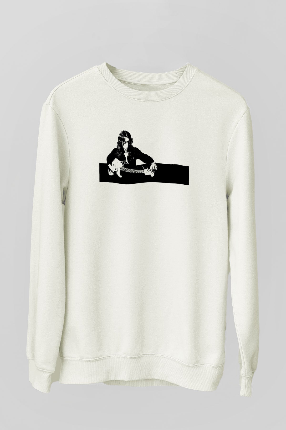 Rory Gallagher Baskılı Beyaz Unisex Sweatshirt