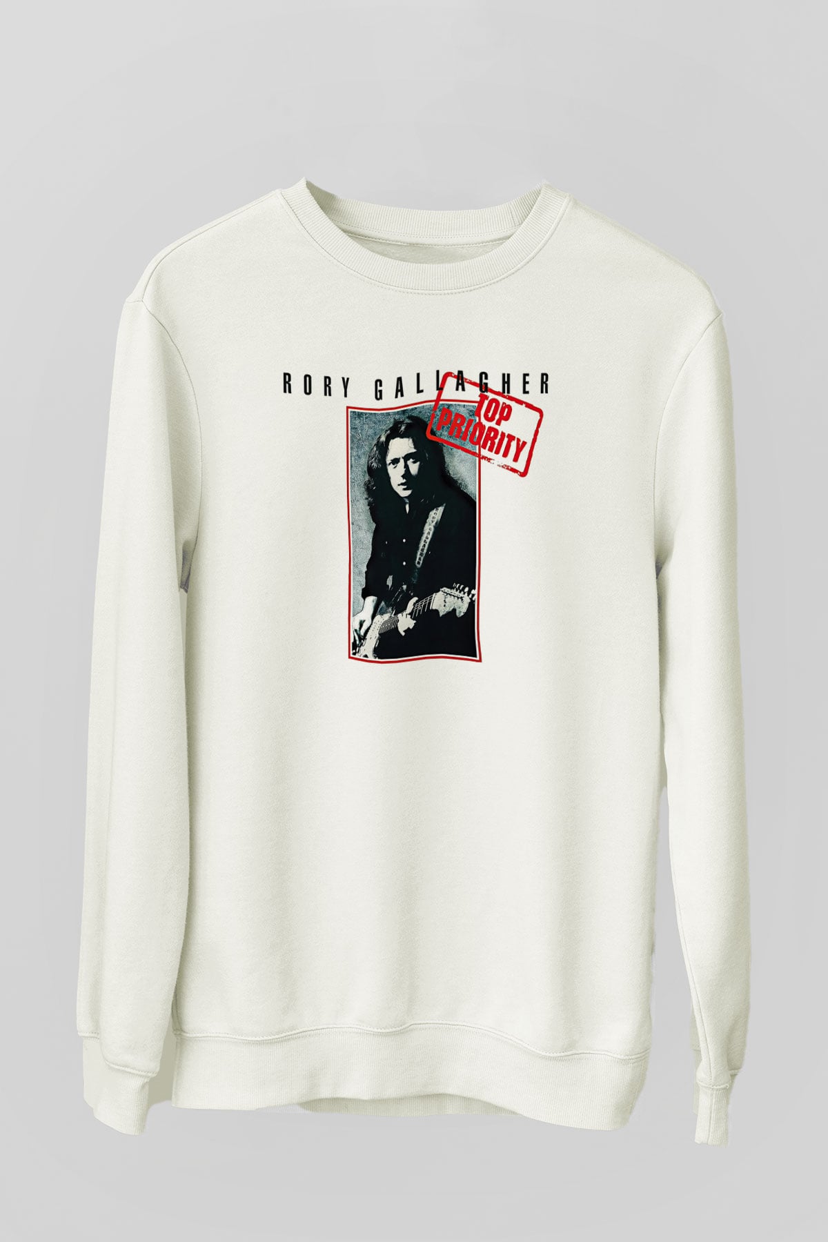 Rory Gallagher Baskılı Beyaz Unisex Sweatshirt