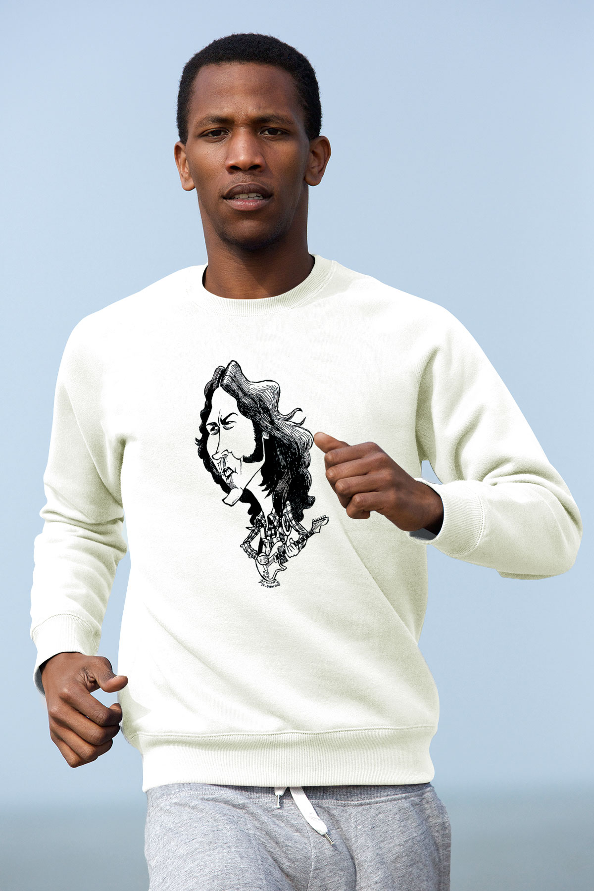 Rory Gallagher Baskılı Beyaz Unisex Sweatshirt