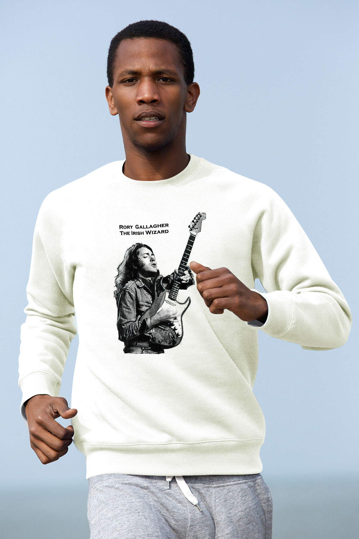 Rory Gallagher Baskılı Beyaz Unisex Sweatshirt