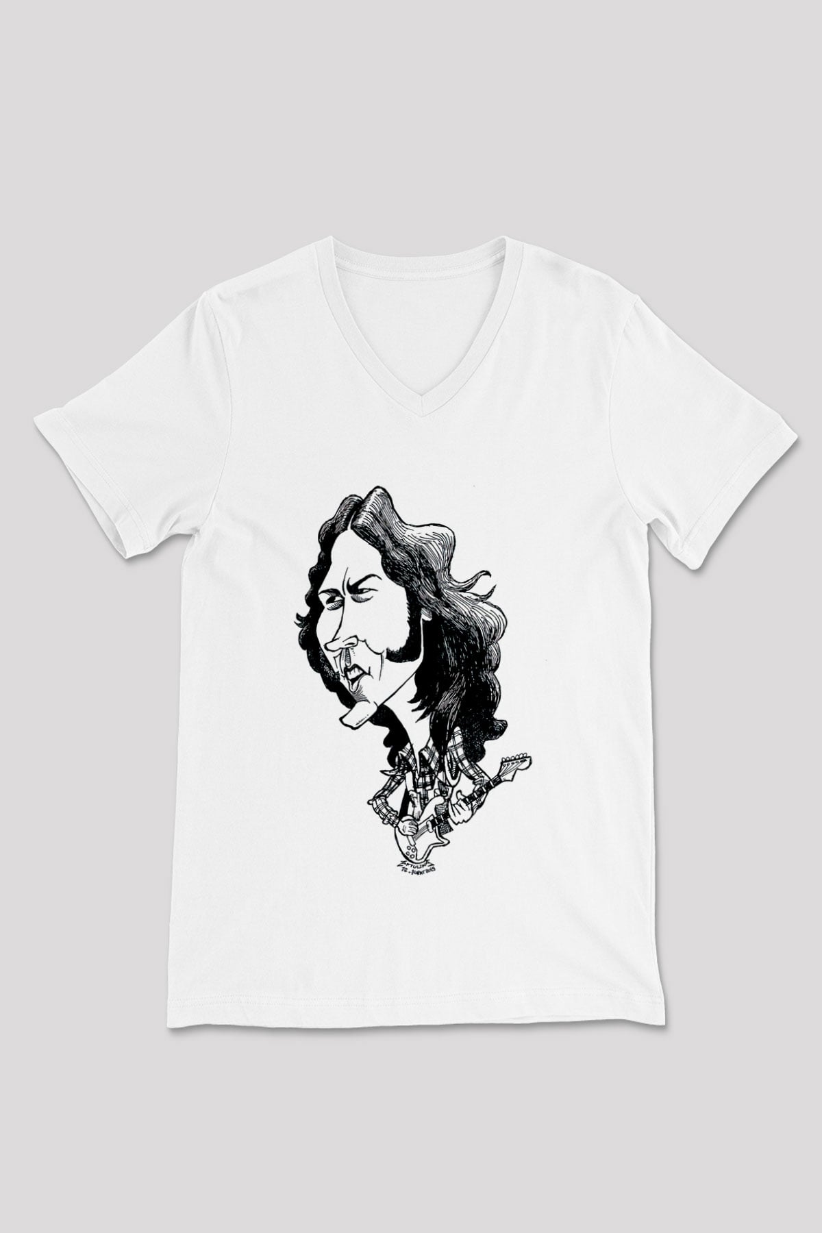 Rory Gallagher Baskılı Beyaz Unisex V Yaka Tişört - Tshirt