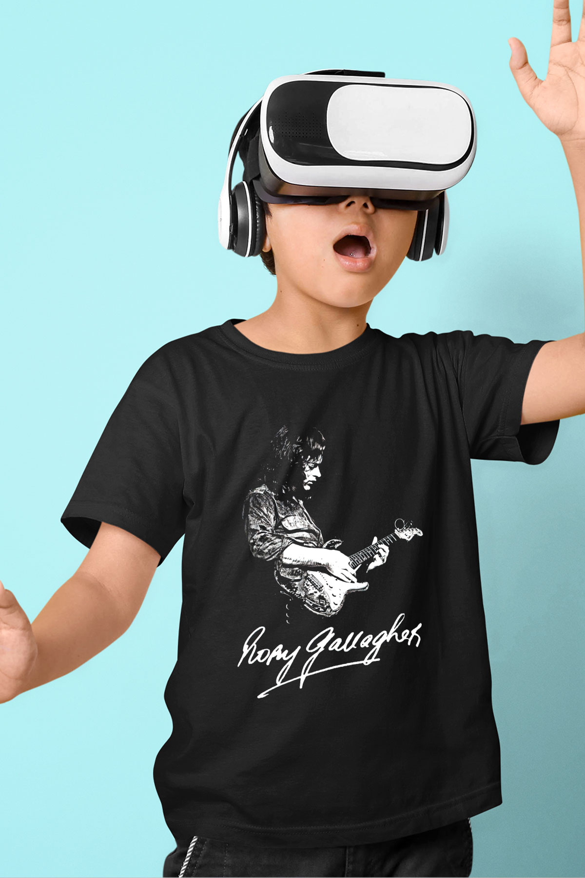 Rory Gallagher Baskılı Unisex Siyah Çocuk Tişört - Tshirt