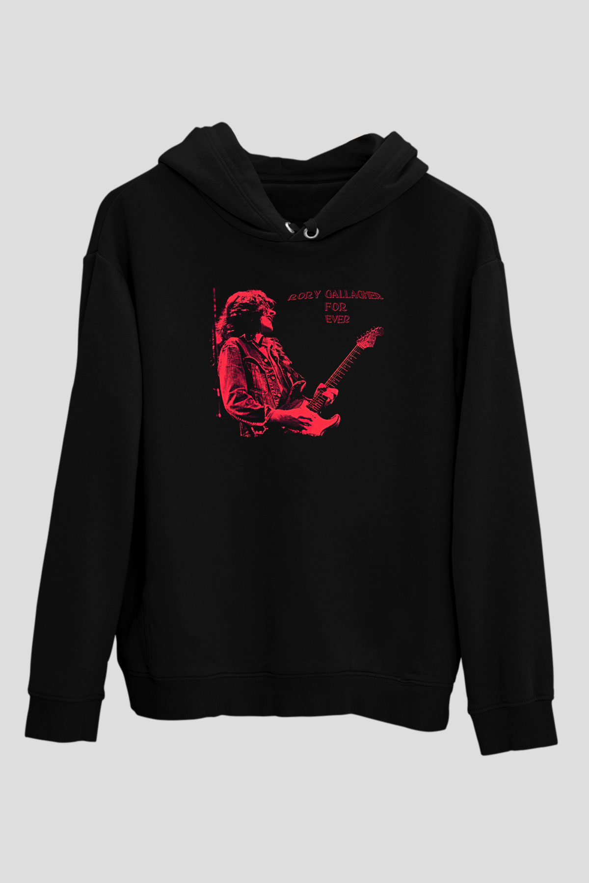 Rory Gallagher Baskılı Unisex Siyah Kapüşonlu Sweatshirt