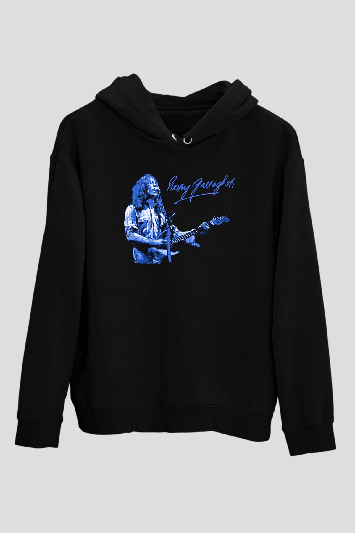Rory Gallagher Baskılı Unisex Siyah Kapüşonlu Sweatshirt