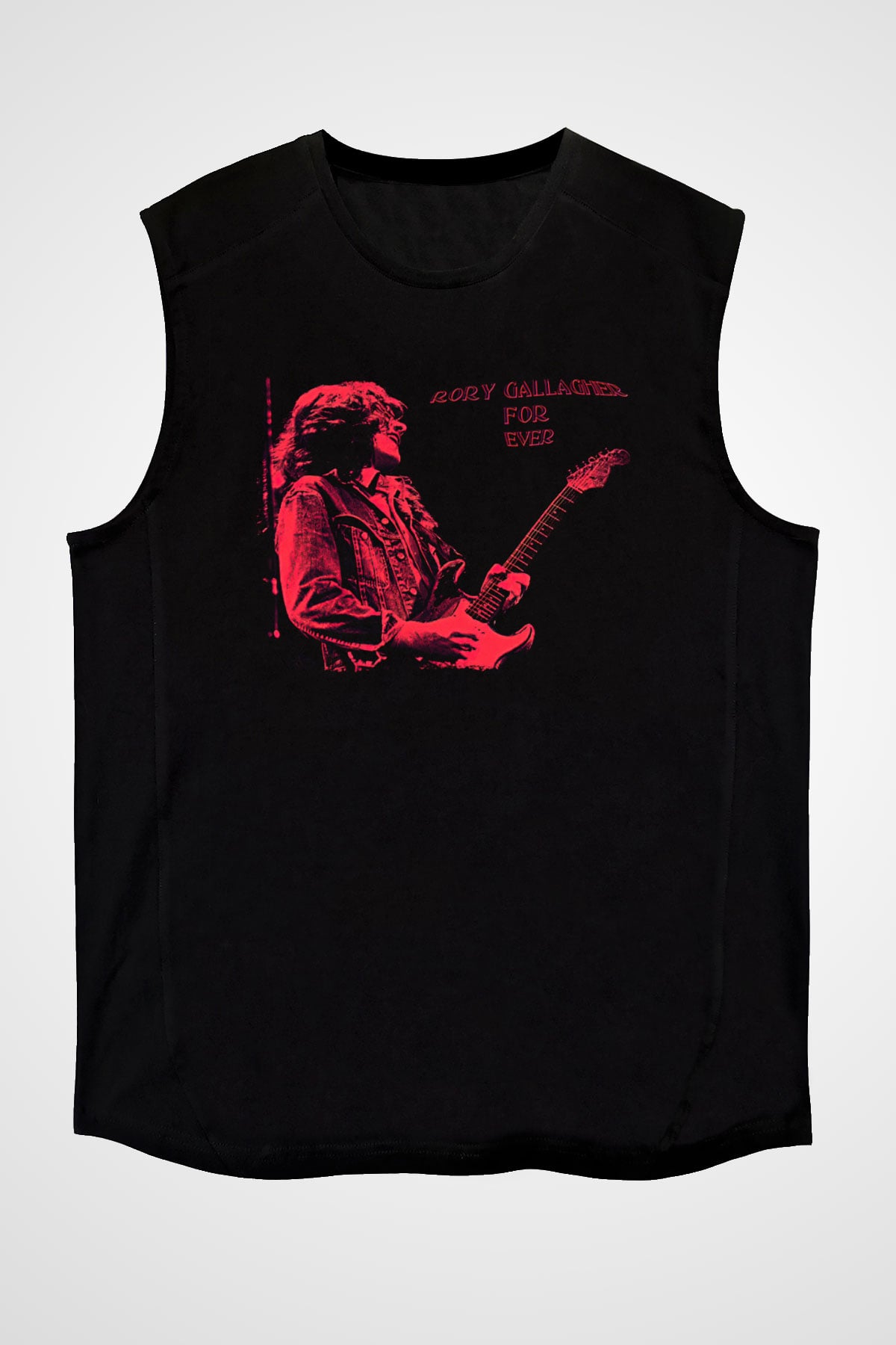 Rory Gallagher Baskılı Unisex Siyah Kolsuz Tişört - Tshirt