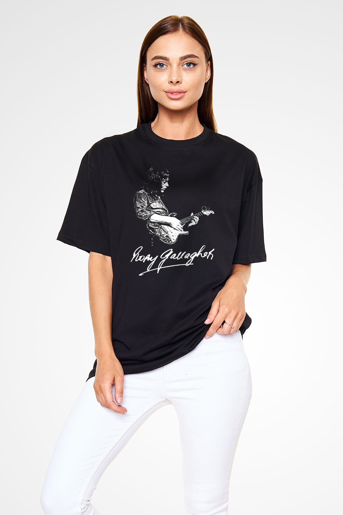 Rory Gallagher Baskılı Unisex Siyah Oversize Tişört - Tshirt