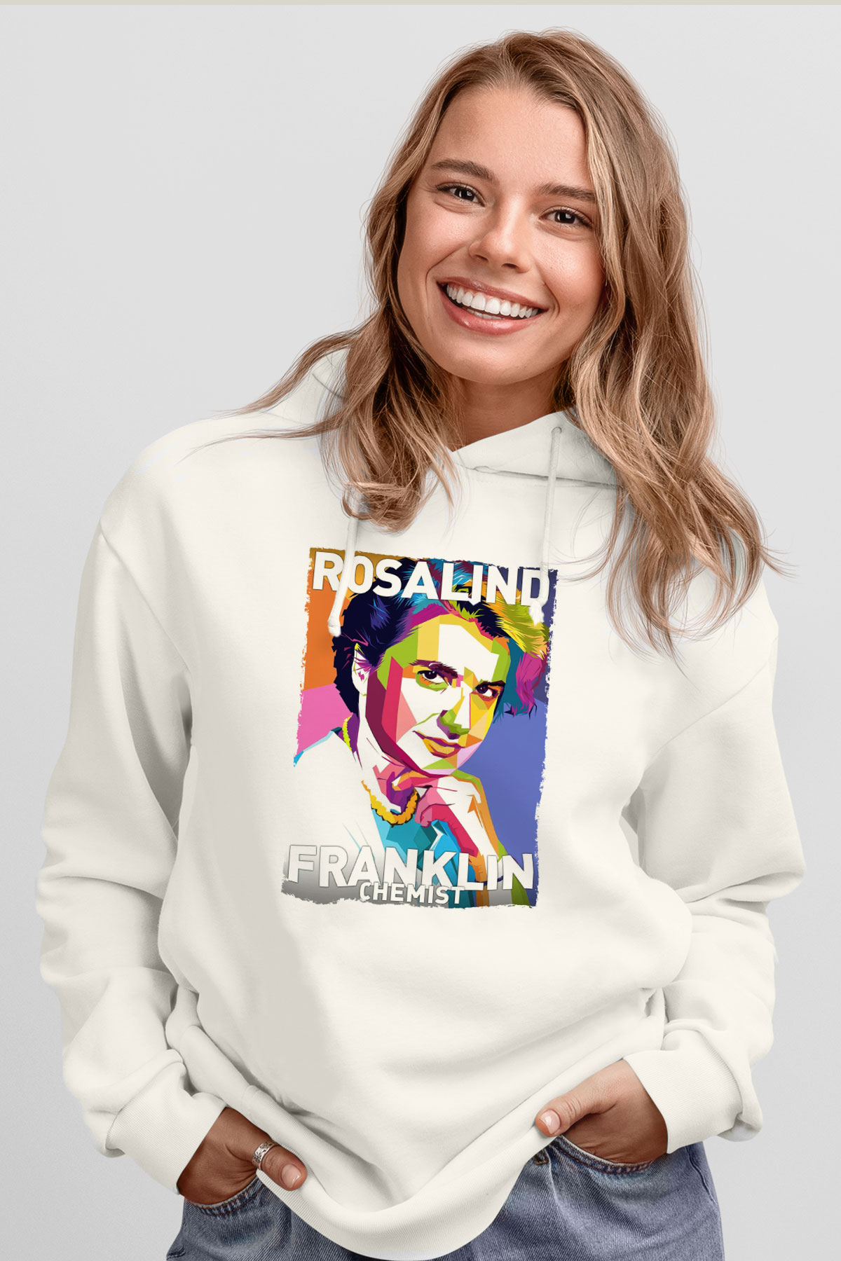 Rosalind Franklin Baskılı Unisex Ekru Hoodie