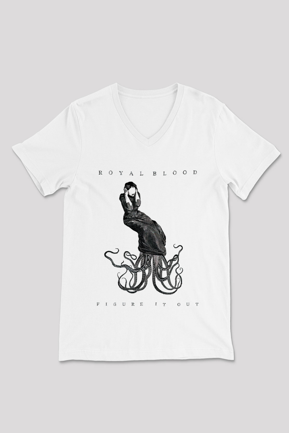 Royal Blood Beyaz Unisex V Yaka Tişört T-Shirt