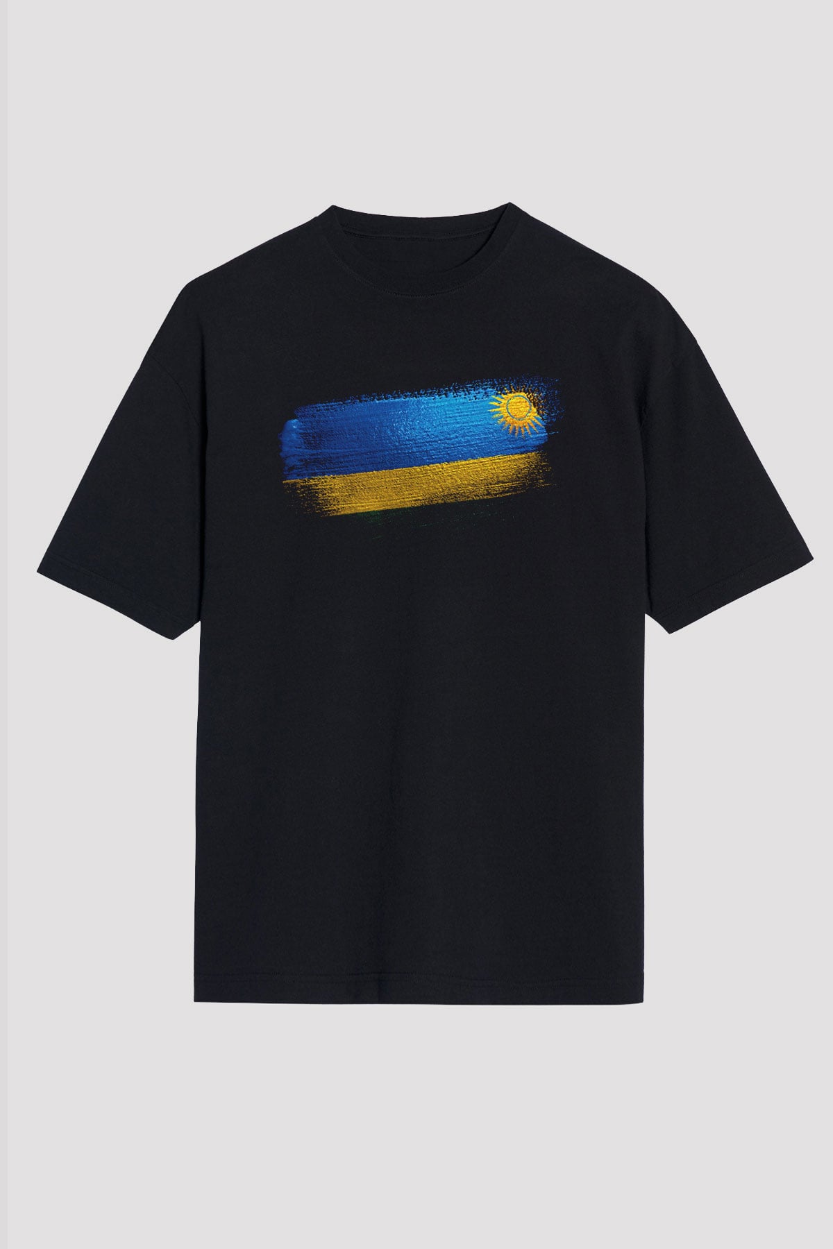 Ruanda - Rwanda Bayrağı Baskılı Unisex Siyah Oversize Tişört
