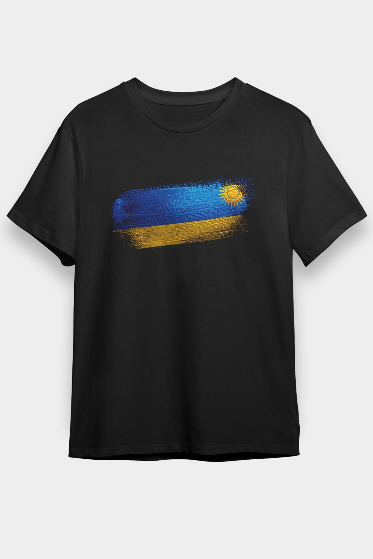 Ruanda - Rwanda Bayrağı Baskılı Unisex Siyah Tişört