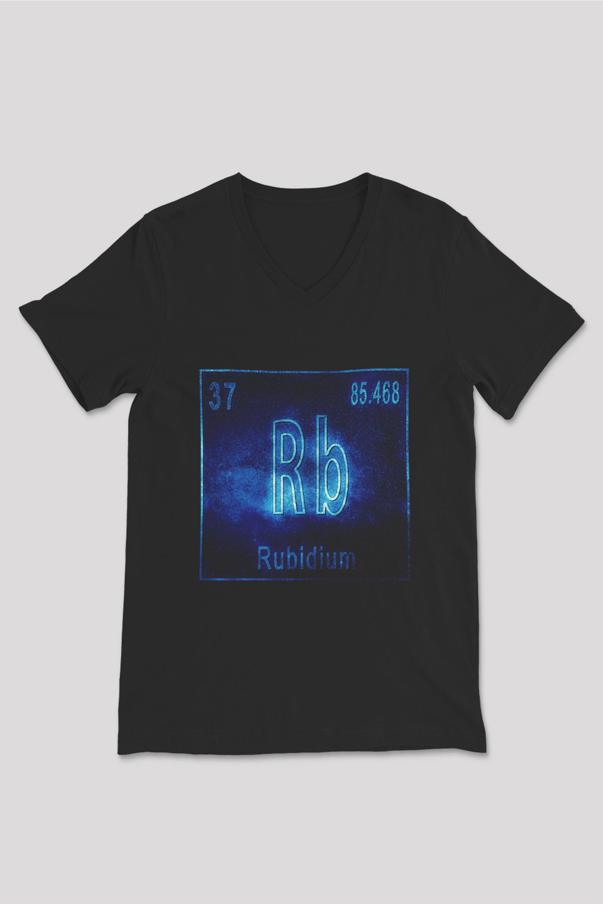 Rubidyum Elementi Baskılı Unisex Siyah V Yaka Tişört