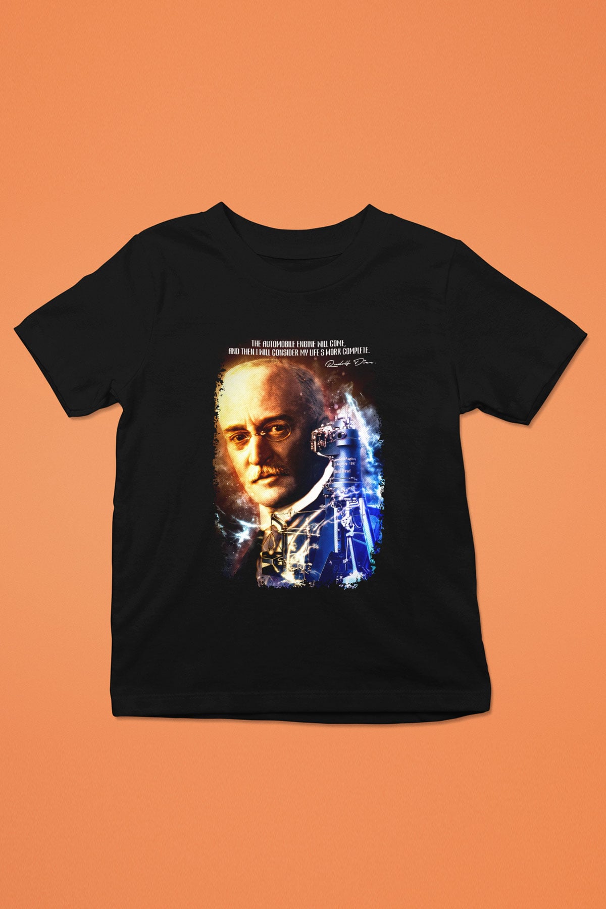 Rudolf Diesel Baskılı Unisex Siyah Çocuk Tişörtü - Tshirt