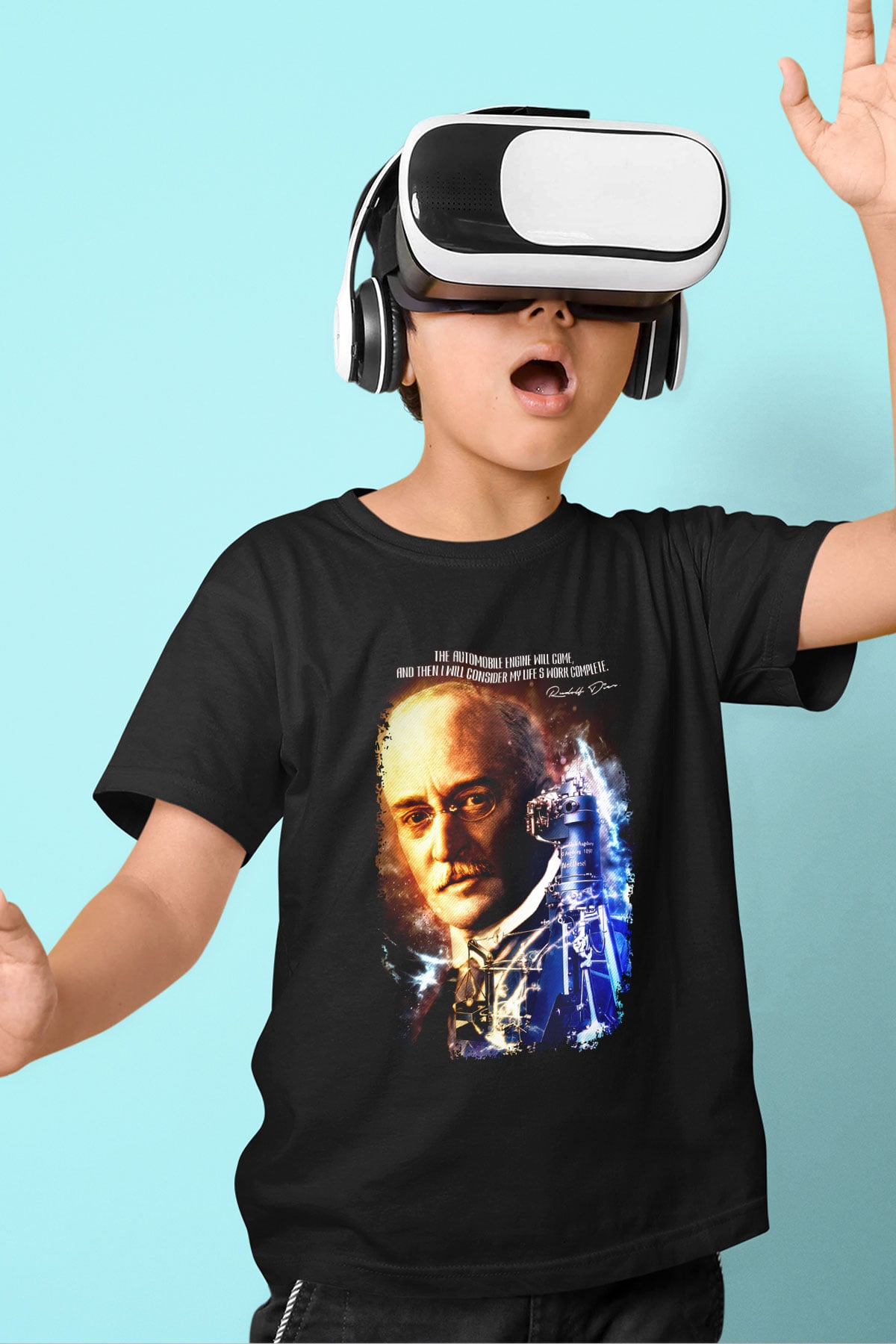 Rudolf Diesel Baskılı Unisex Siyah Çocuk Tişörtü - Tshirt
