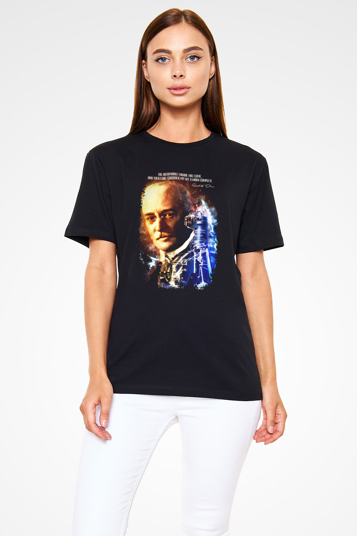 Rudolf Diesel Baskılı Unisex Siyah Tişört - Tshirt