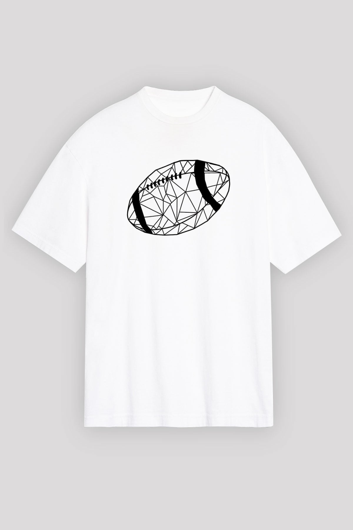 Rugby Baskılı Unisex Beyaz Oversize Tişört - Tshirt