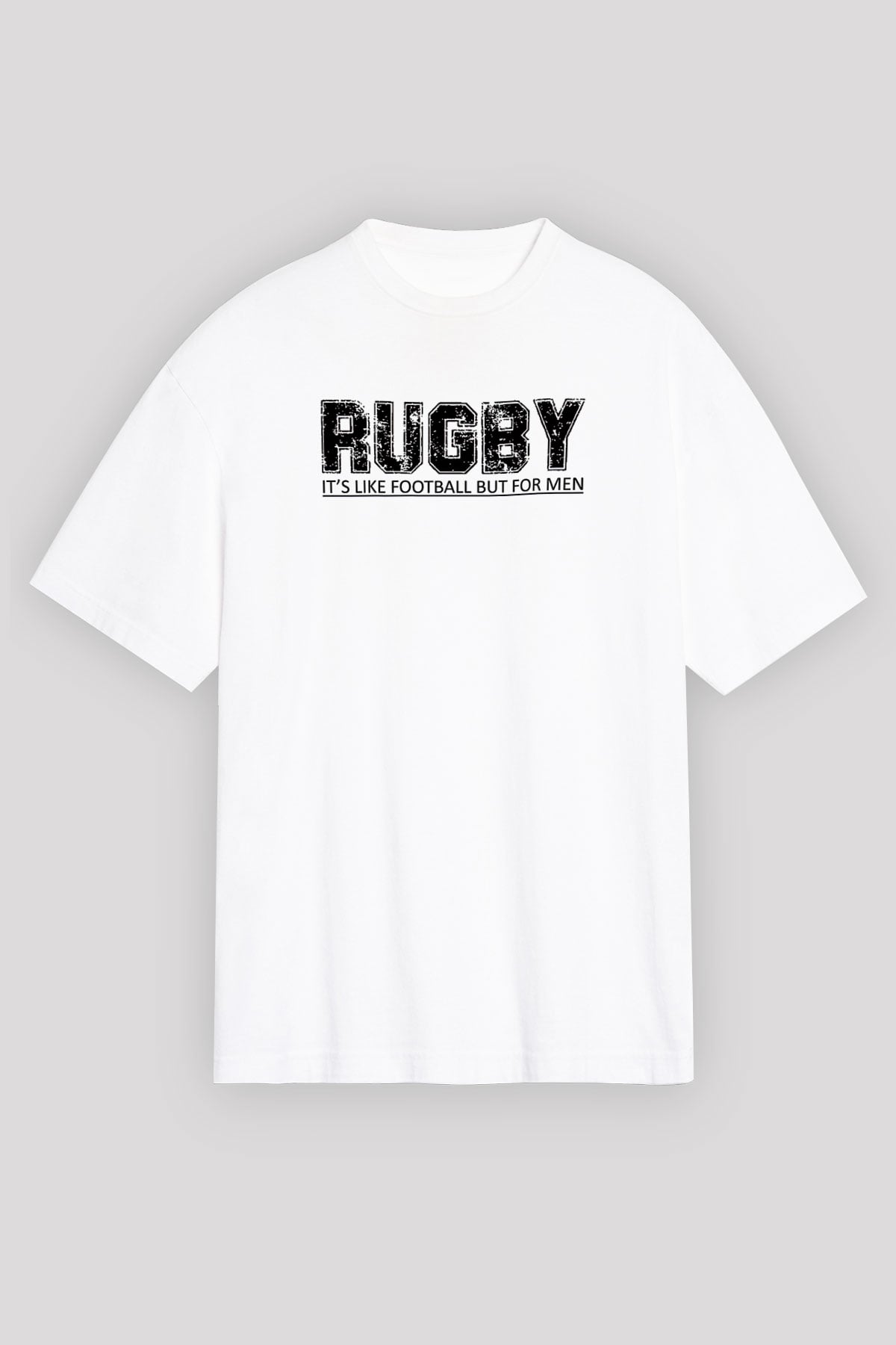 Rugby Baskılı Unisex Beyaz Oversize Tişört - Tshirt