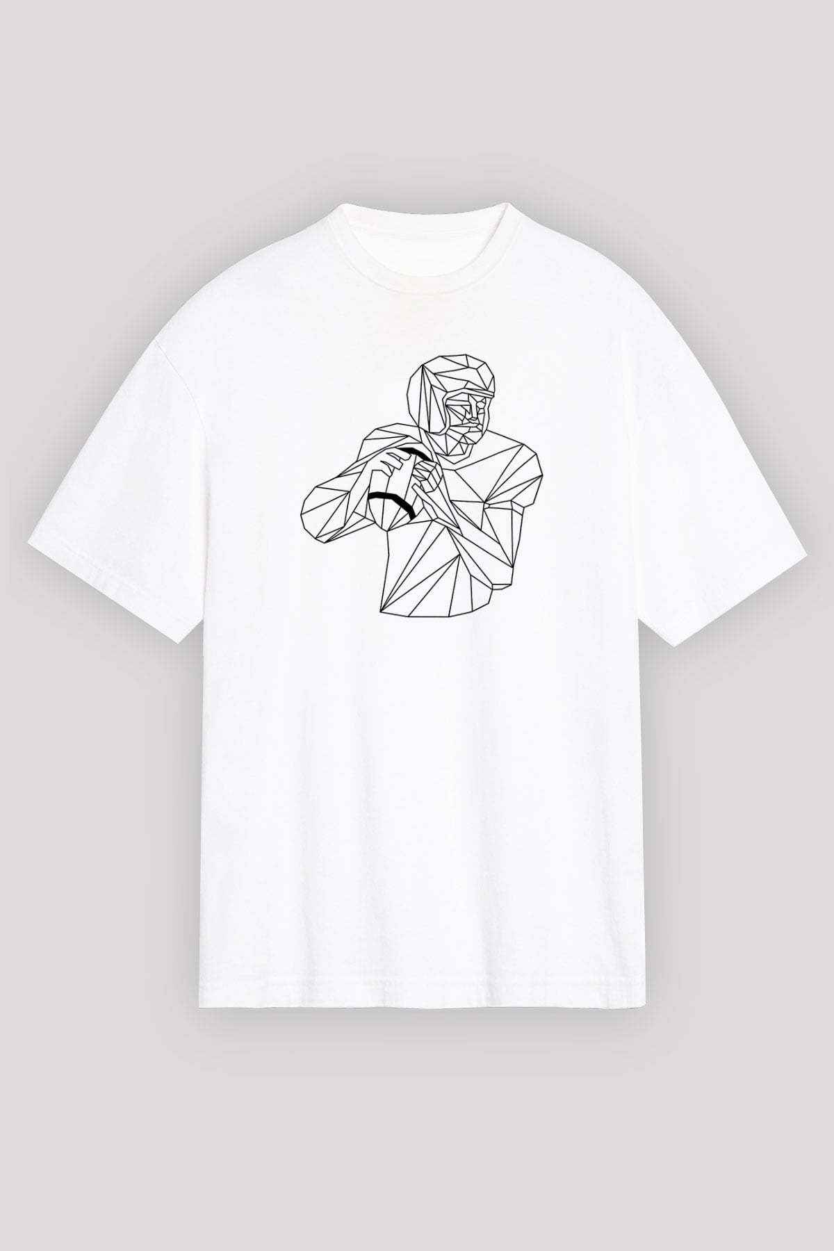 Rugby Baskılı Unisex Beyaz Oversize Tişört - Tshirt