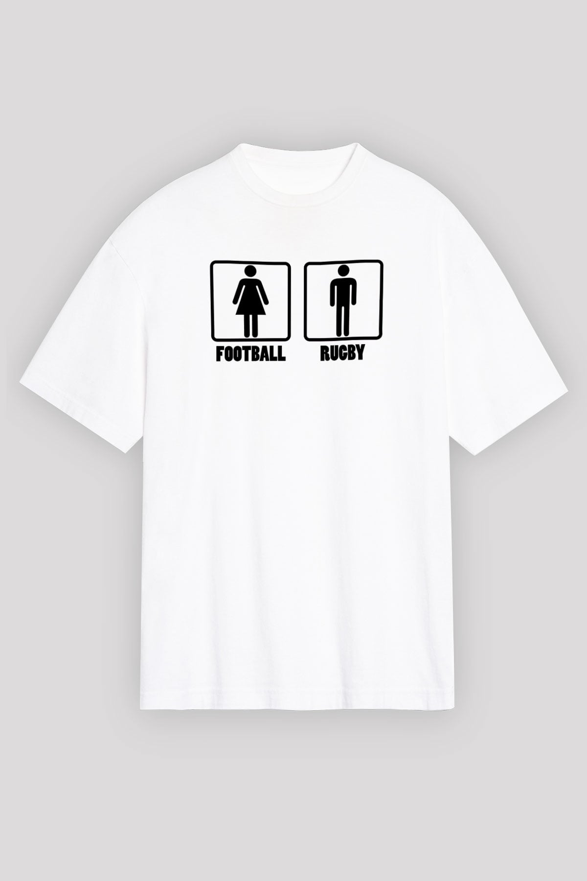 Rugby Baskılı Unisex Beyaz Oversize Tişört - Tshirt