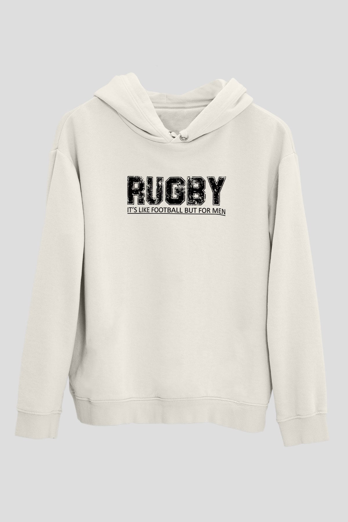 Rugby Baskılı Unisex Ekru Hoodie