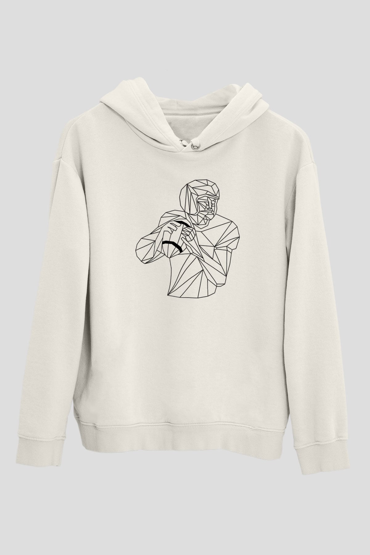 Rugby Baskılı Unisex Ekru Hoodie