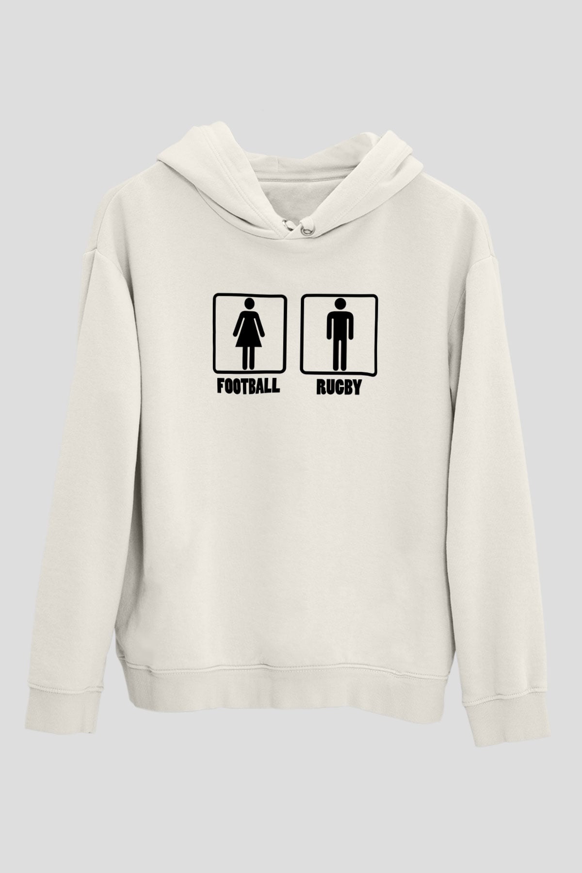 Rugby Baskılı Unisex Ekru Hoodie