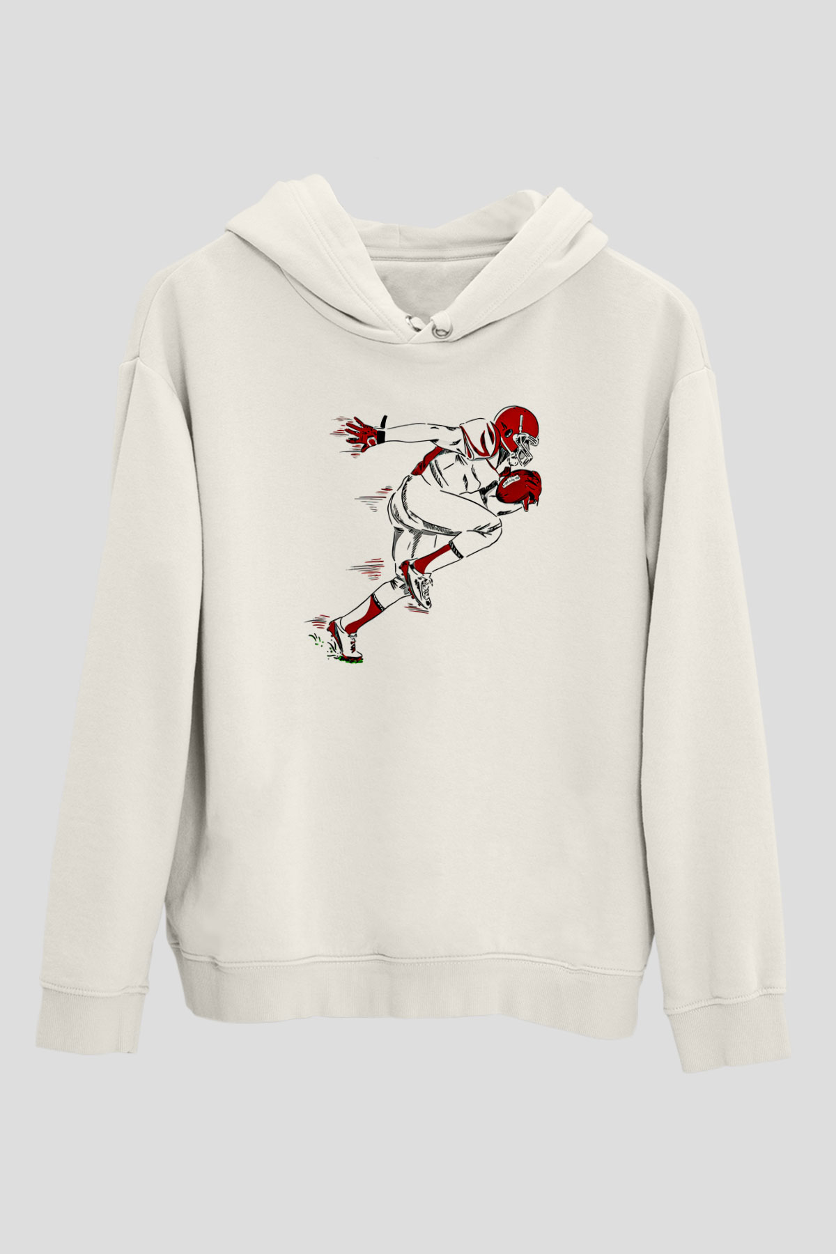 Rugby Baskılı Unisex Ekru Hoodie