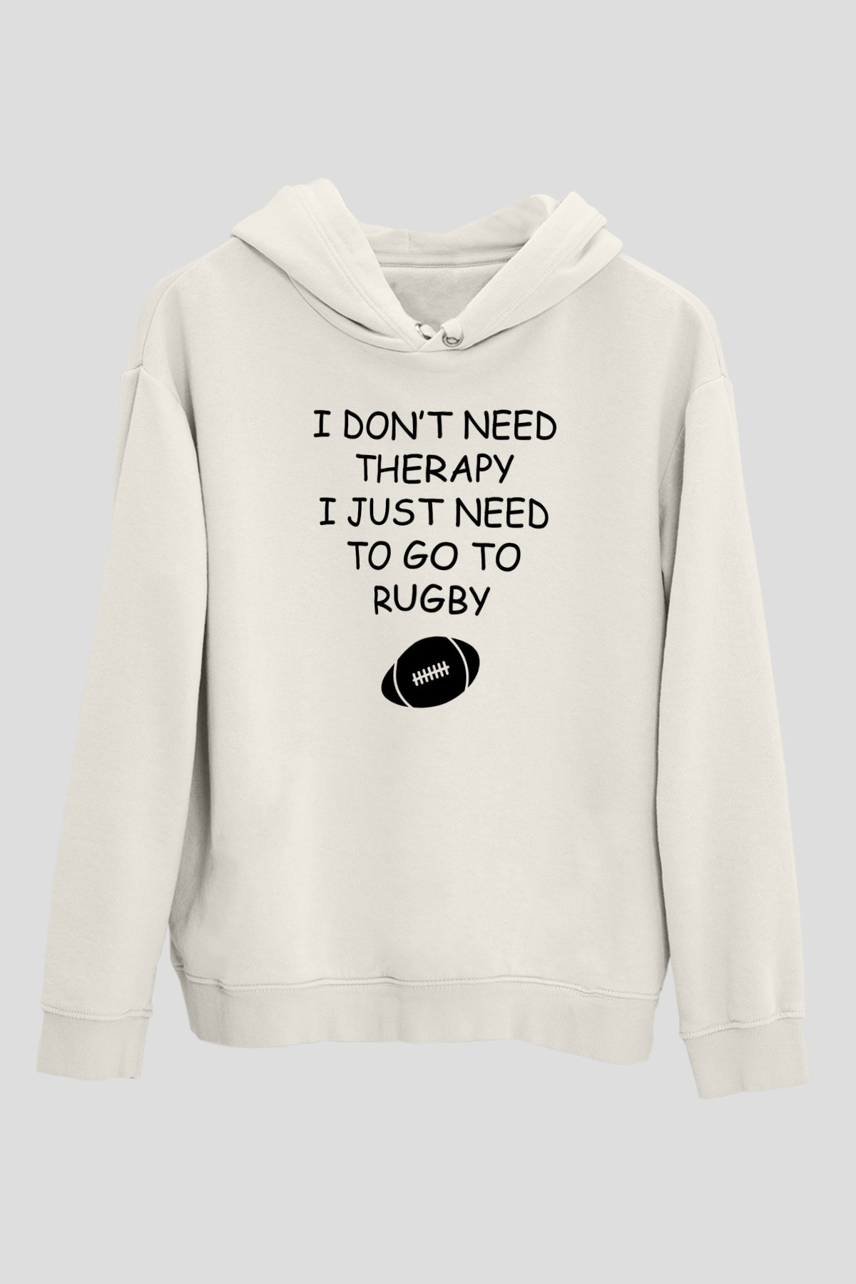 Rugby Baskılı Unisex Ekru Hoodie