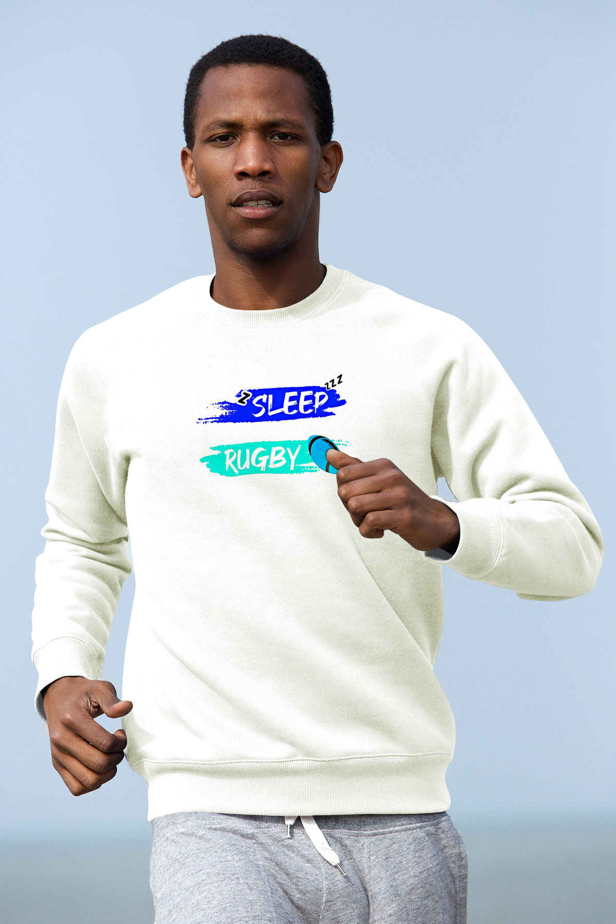Rugby Baskılı Unisex Ekru Sweatshirt