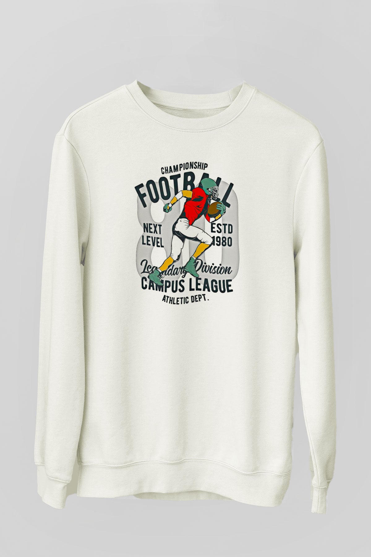 Rugby Baskılı Unisex Ekru Sweatshirt