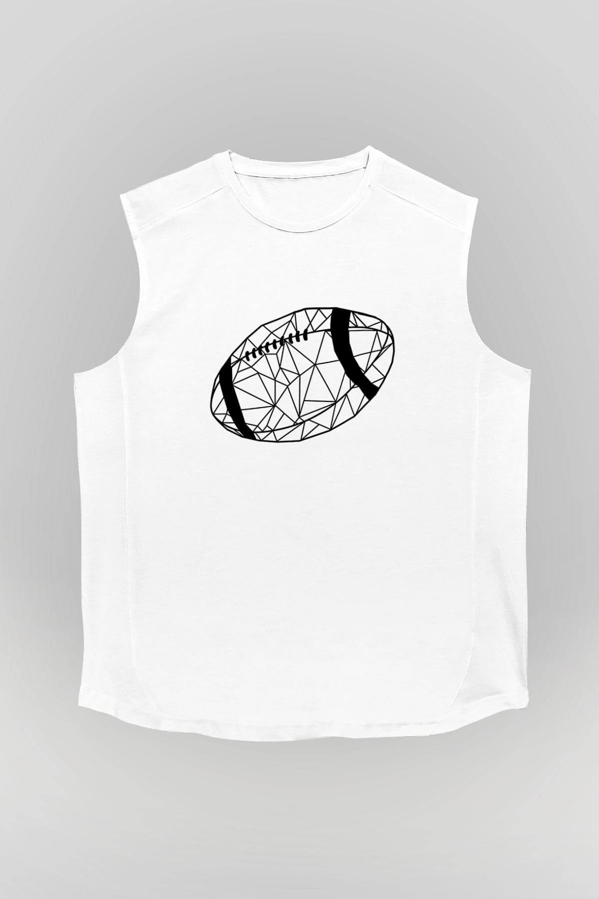 Rugby Baskılı Unisex Kolsuz Beyaz Tişört