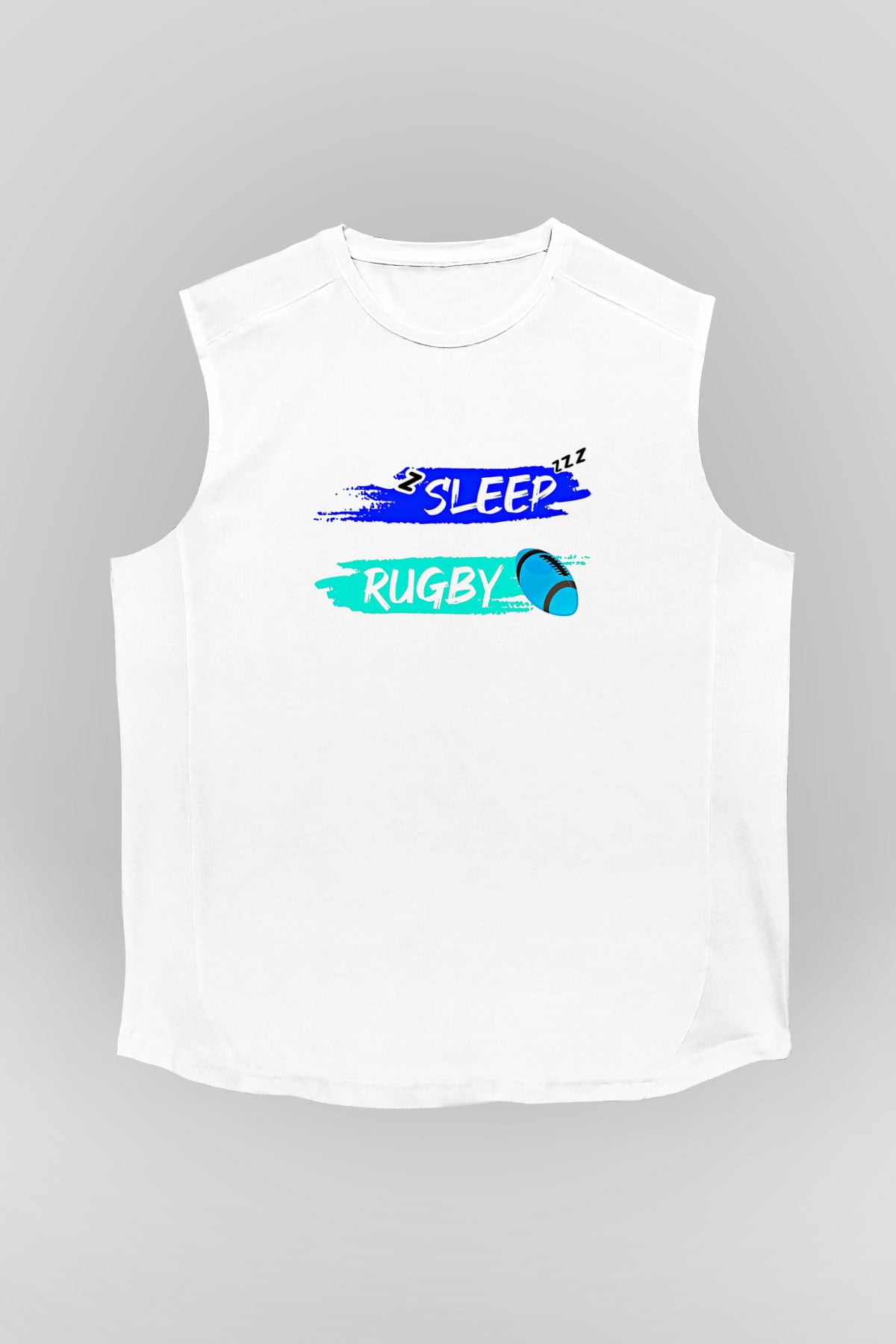 Rugby Baskılı Unisex Kolsuz Beyaz Tişört