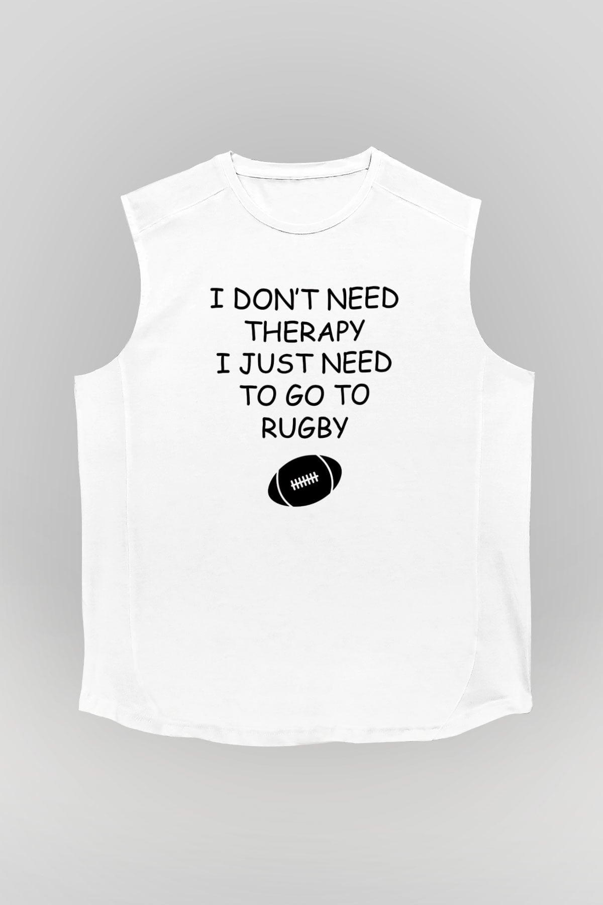 Rugby Baskılı Unisex Kolsuz Beyaz Tişört