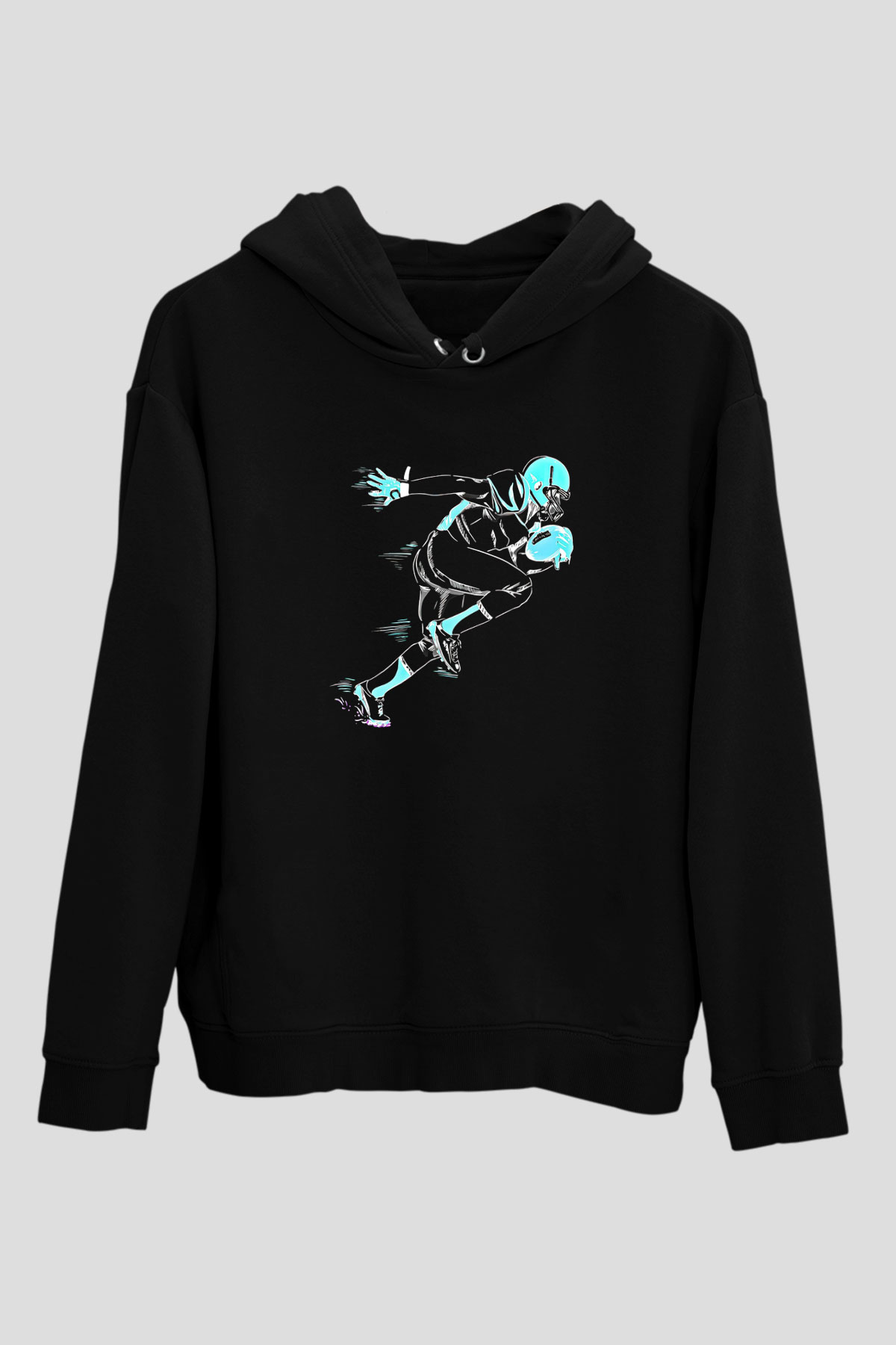Rugby Baskılı Unisex Siyah Kapüşonlu Sweatshirt