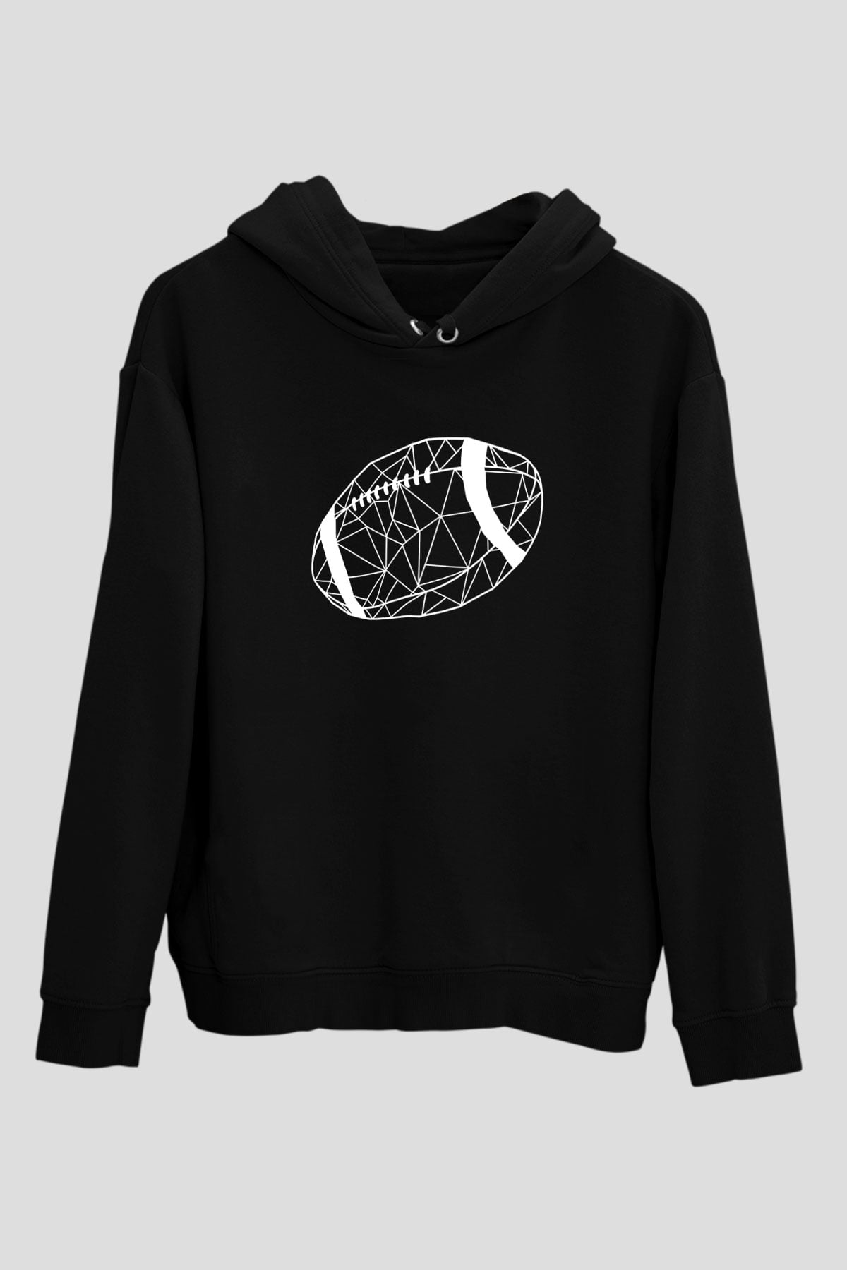 Rugby Baskılı Unisex Siyah Kapüşonlu Sweatshirt