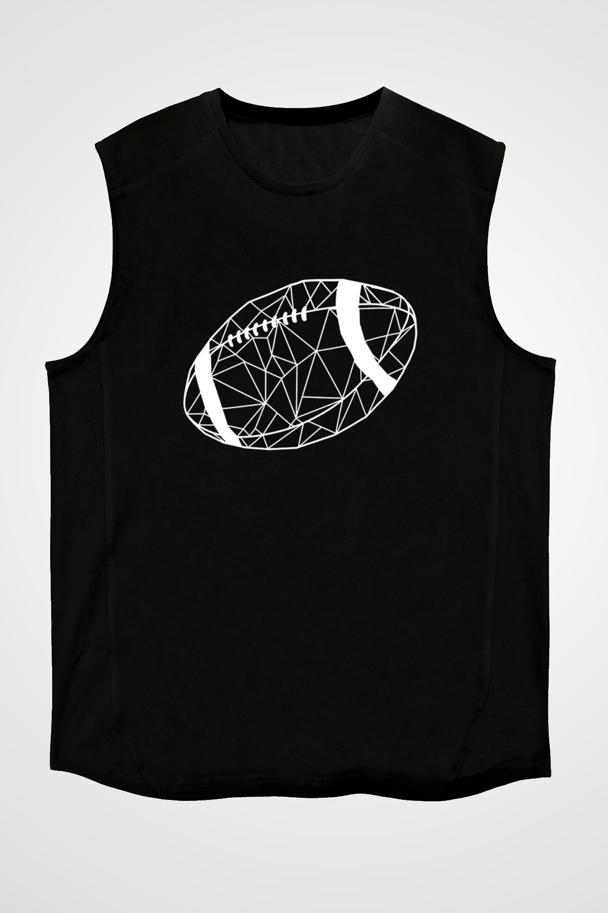 Rugby Baskılı Unisex Siyah Kolsuz Tişört