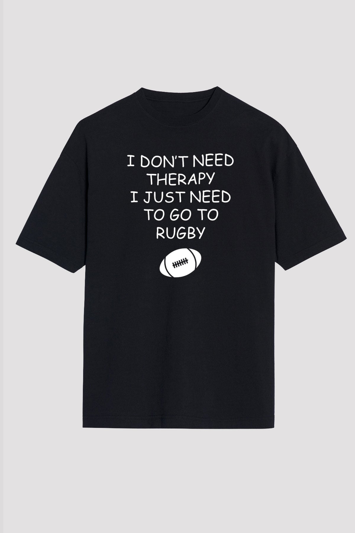 Rugby Baskılı Unisex Siyah Oversize Tişört