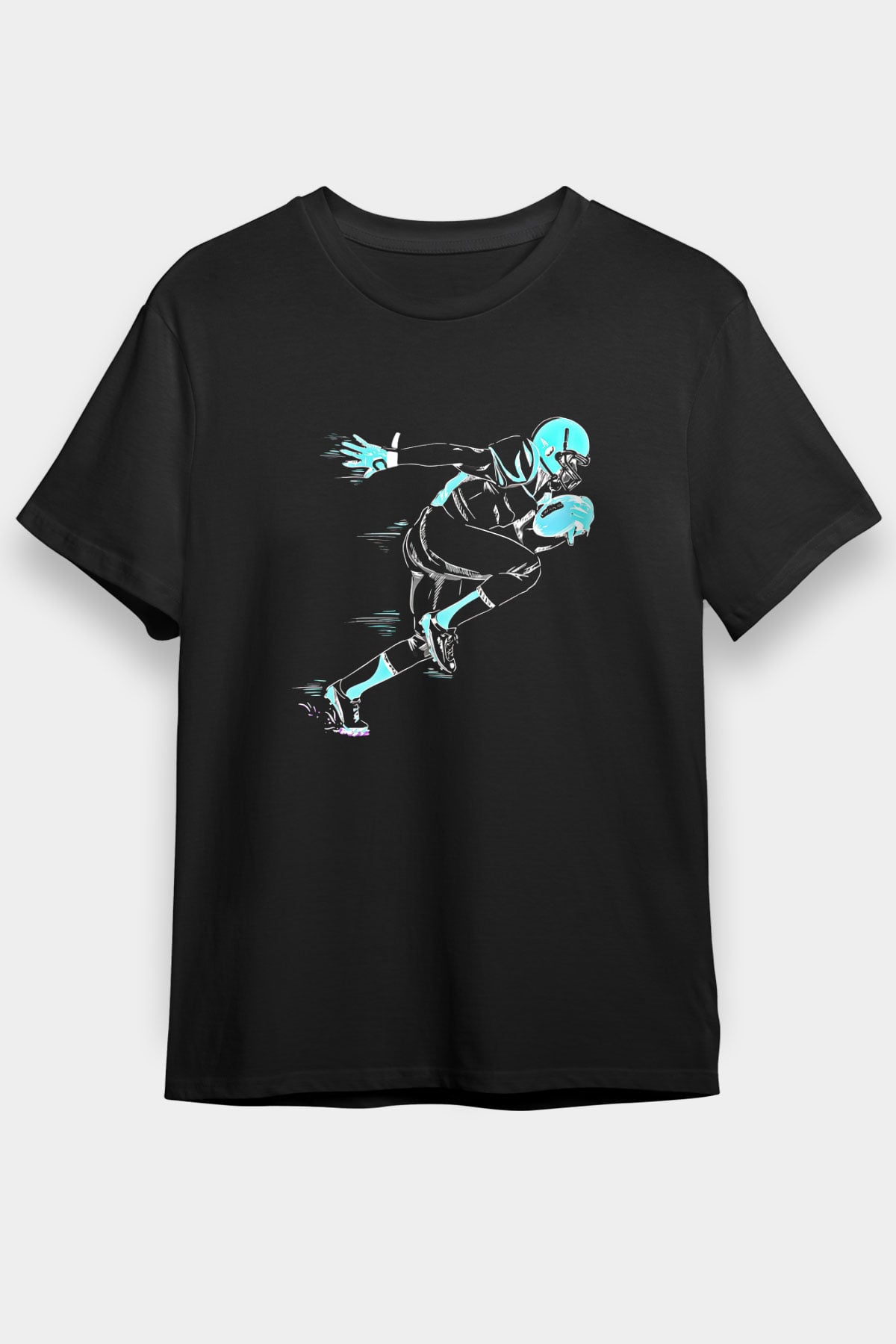 Rugby Baskılı Unisex Siyah Tişört - Tshirt