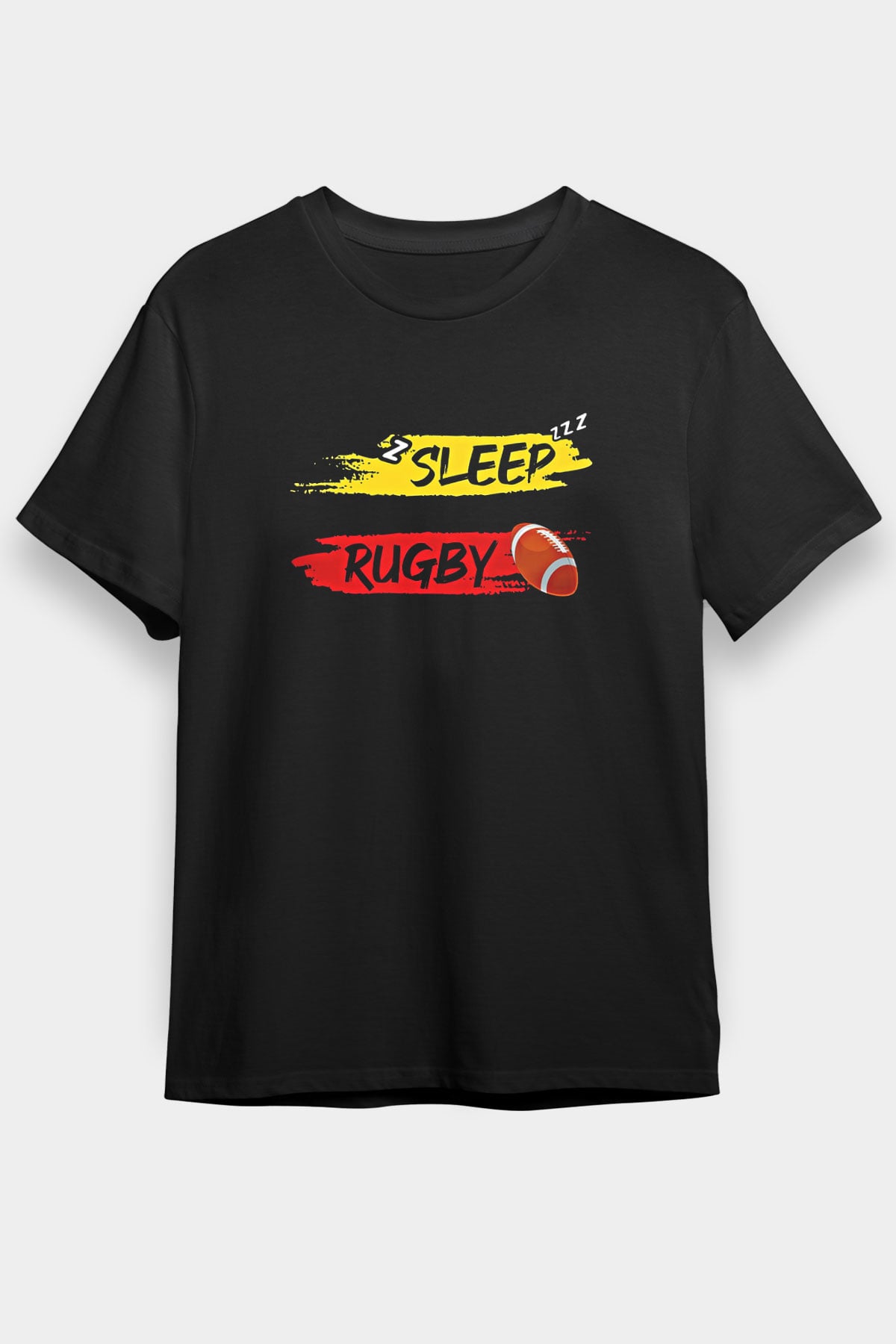 Rugby Baskılı Unisex Siyah Tişört - Tshirt