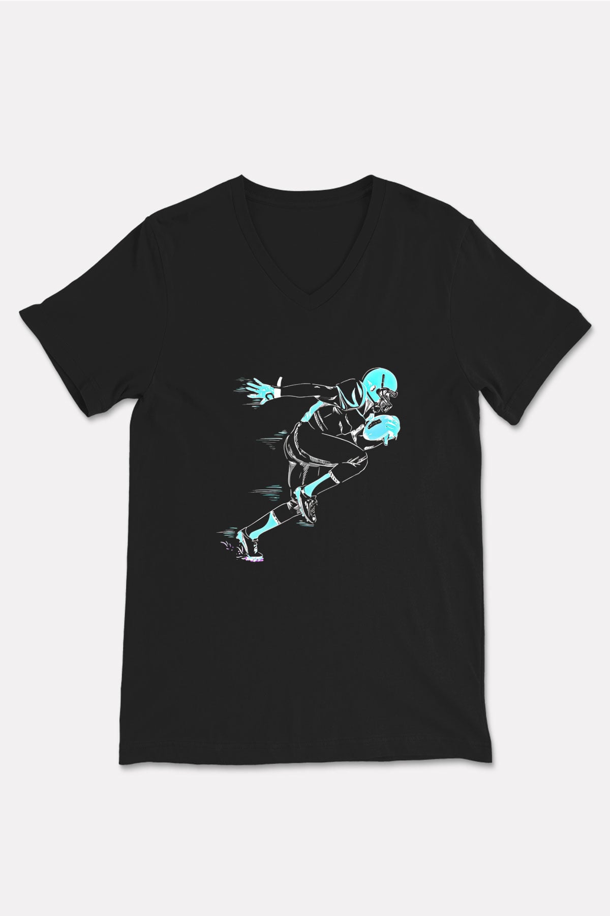 Rugby Baskılı Unisex Siyah V Yaka Tişört