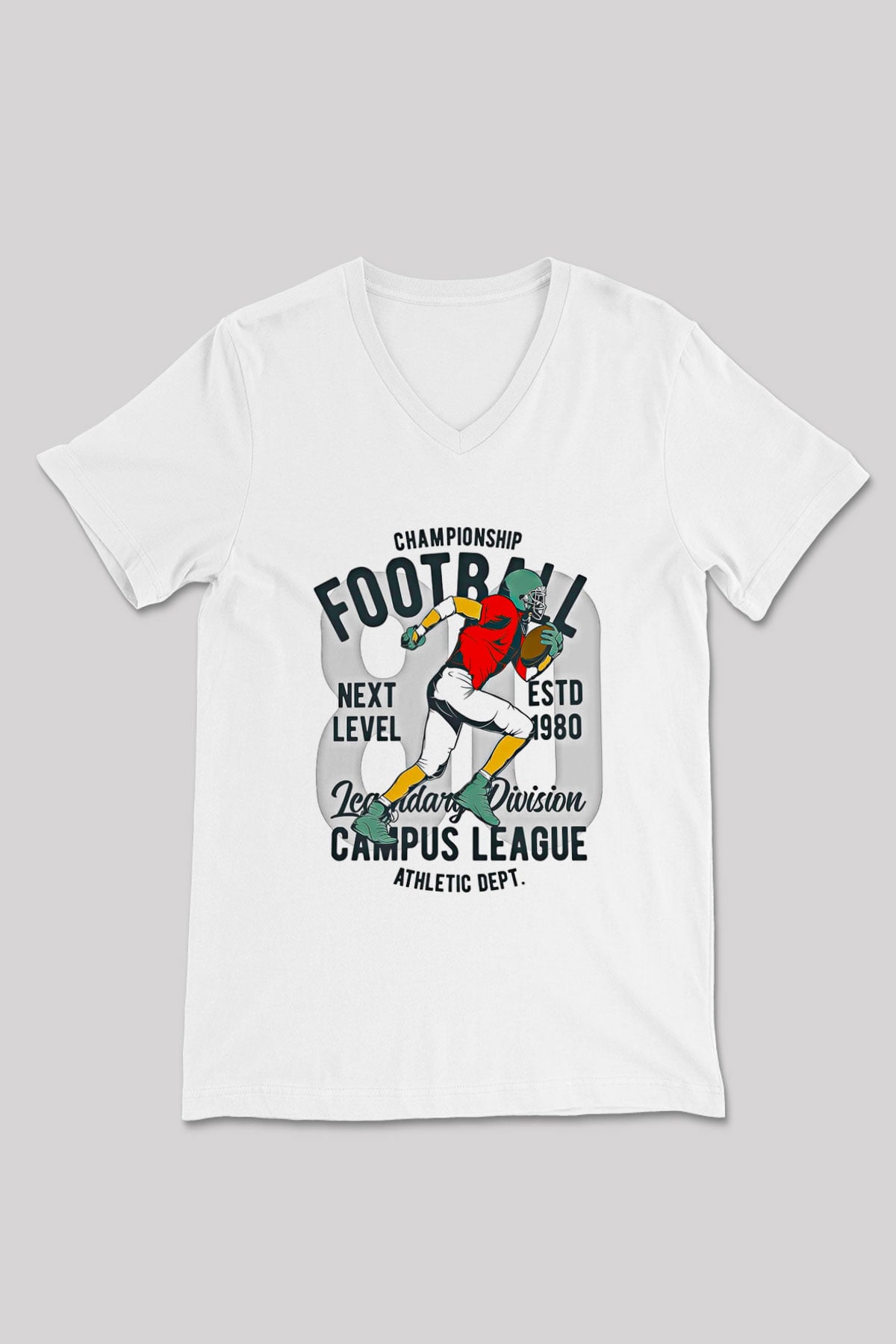 Rugby Baskılı Unisex V Yaka Tişört - Tshirt