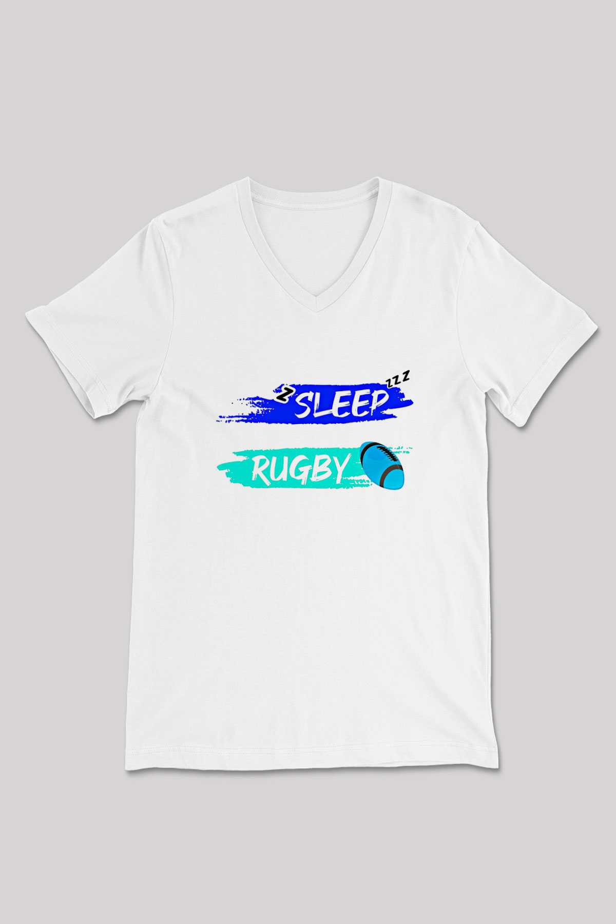 Rugby Baskılı Unisex V Yaka Tişört - Tshirt
