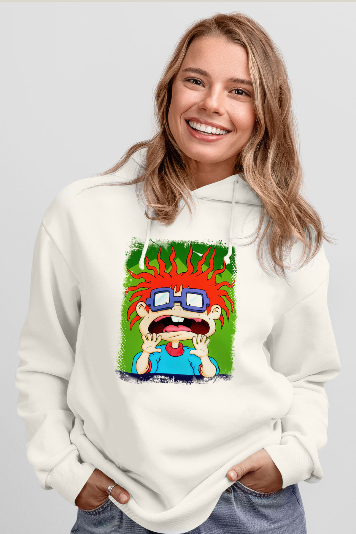 Rugrats Beyaz Unisex Kapşonlu Sweatshirt