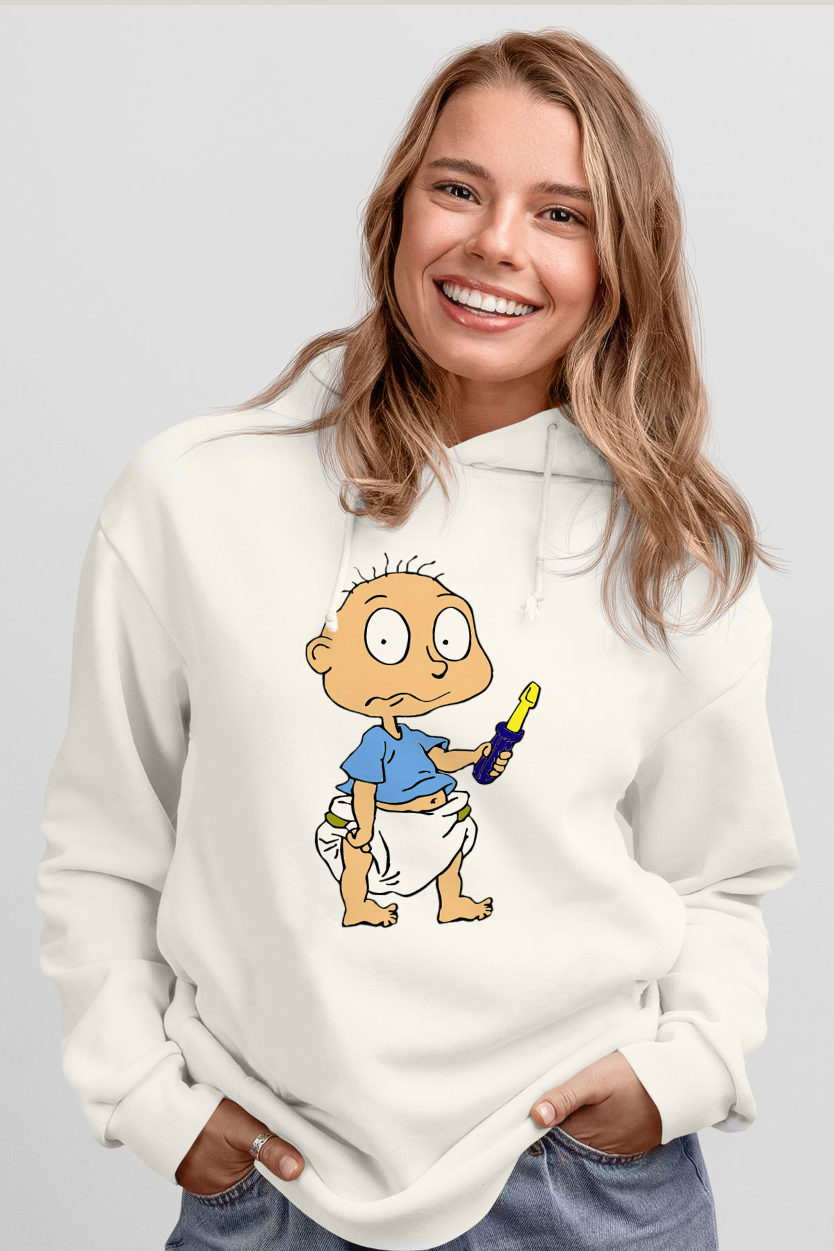 Rugrats Beyaz Unisex Kapşonlu Sweatshirt