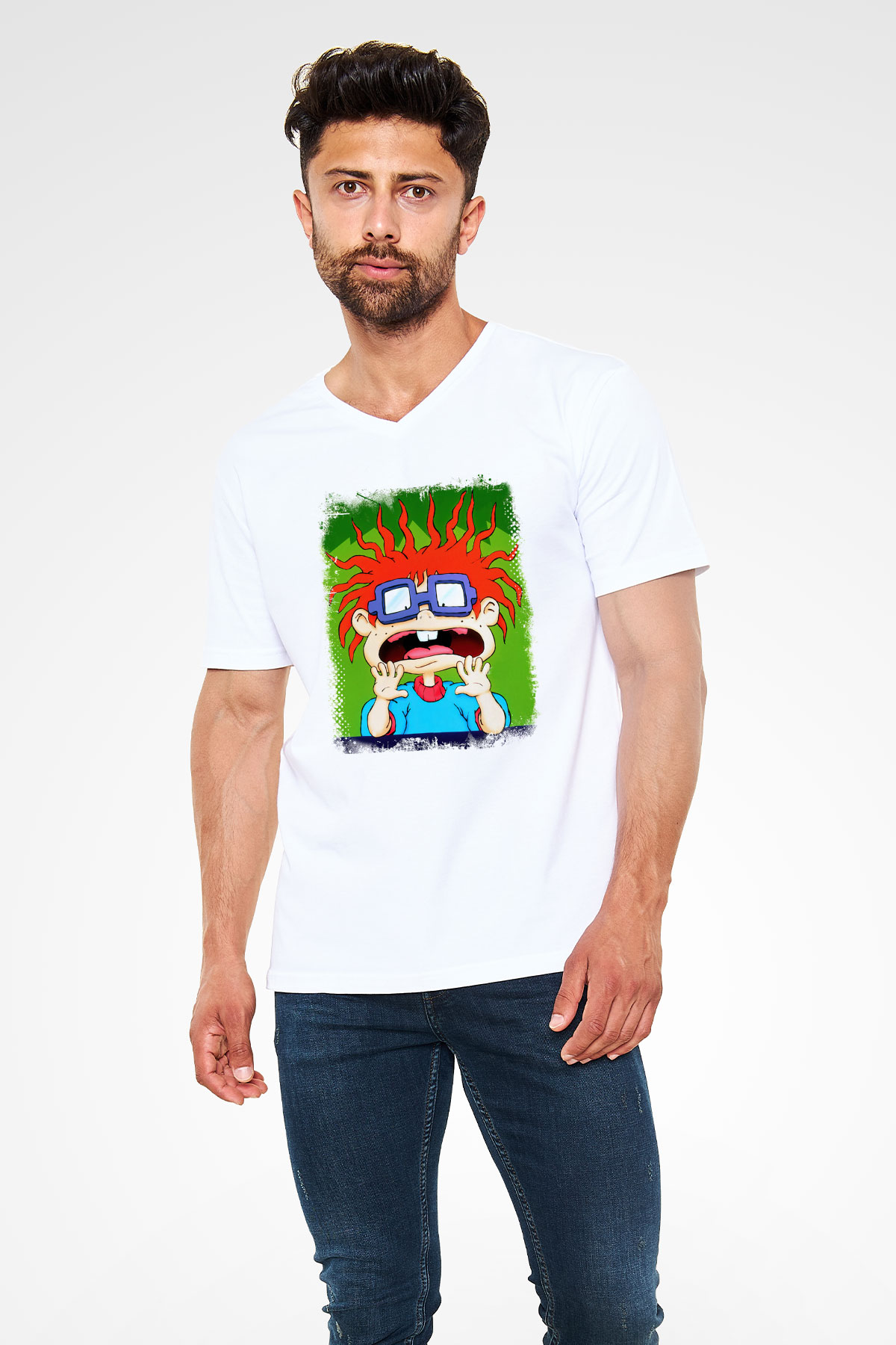 Rugrats Beyaz Unisex V Yaka Tişört T-Shirt